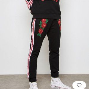 Reason black joggers with rose embroidered front‎ men's size medium